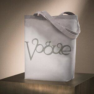 NEW Vogue Canvas Silver Logoed Tote Bag, 14x14